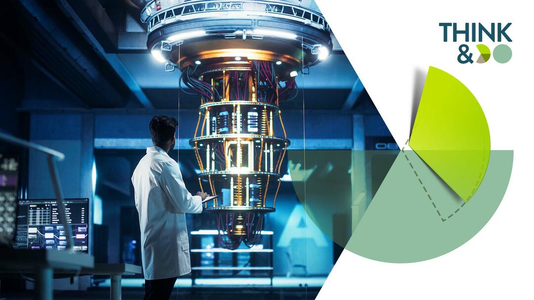 Podcast-Cover mit Quantencomputer