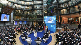 Forschungsgipfel 2017: Begrüßung durch Andreas Barner (Foto: David Ausserhofer)