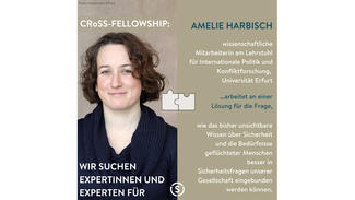 Amelie Harbisch arbeitet an einer Lösung für die Frage, wie das bisher unsichtbare Wissen über Sicherheit und und die Bedürfnisse geflüchteter Menschen besser in Sicherheitsfragen unsere Gesellschaft eingebunden werden können. (Foto: Universität Erfurt) Amelie Harbisch arbeitet an einer Lösung für die Frage, wie das bisher unsichtbare Wissen über Sicherheit und und die Bedürfnisse geflüchteter Menschen besser in Sicherheitsfragen unsere Gesellschaft eingebunden werden können. (Foto: Universität Erfurt)
