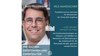 Nils Mandischer arbeitet an einer Lösung für die Frage, wie Assitenztechnologien zur Inklusion und Teilhabe von Menschen mit Behinderung in der Arbeitswelt für die Wirtschaft attraktiver gemacht werden können. (Foto: Johanna Oelrich) Nils Mandischer arbeitet an einer Lösung für die Frage, wie Assitenztechnologien zur Inklusion und Teilhabe von Menschen mit Behinderung in der Arbeitswelt für die Wirtschaft attraktiver gemacht werden können. (Foto: Johanna Oelrich)