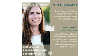 Nina Engelhardt arbeitet an einer Lösung für die Frage, wie man Literatur und Kunst einsetzen kann, um Toleranz zu reflektieren und besonders die schwierige Praxis des tolerierenden Aushaltens in den Blick zu nehmen. Nina Engelhardt arbeitet an einer Lösung für die Frage, wie man Literatur und Kunst einsetzen kann, um Toleranz zu reflektieren und besonders die schwierige Praxis des tolerierenden Aushaltens in den Blick zu nehmen.