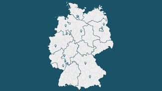 Deutschlandkarte mit den in der Community of Practice vertretenen Hochschulen