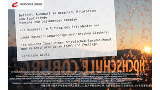 Hochschulperle divers im Januar 2016: Ramadan-Grüße der Hochschule Coburg