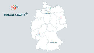 Deutschlandkarte mit den Standorten der fünf Raumlabore